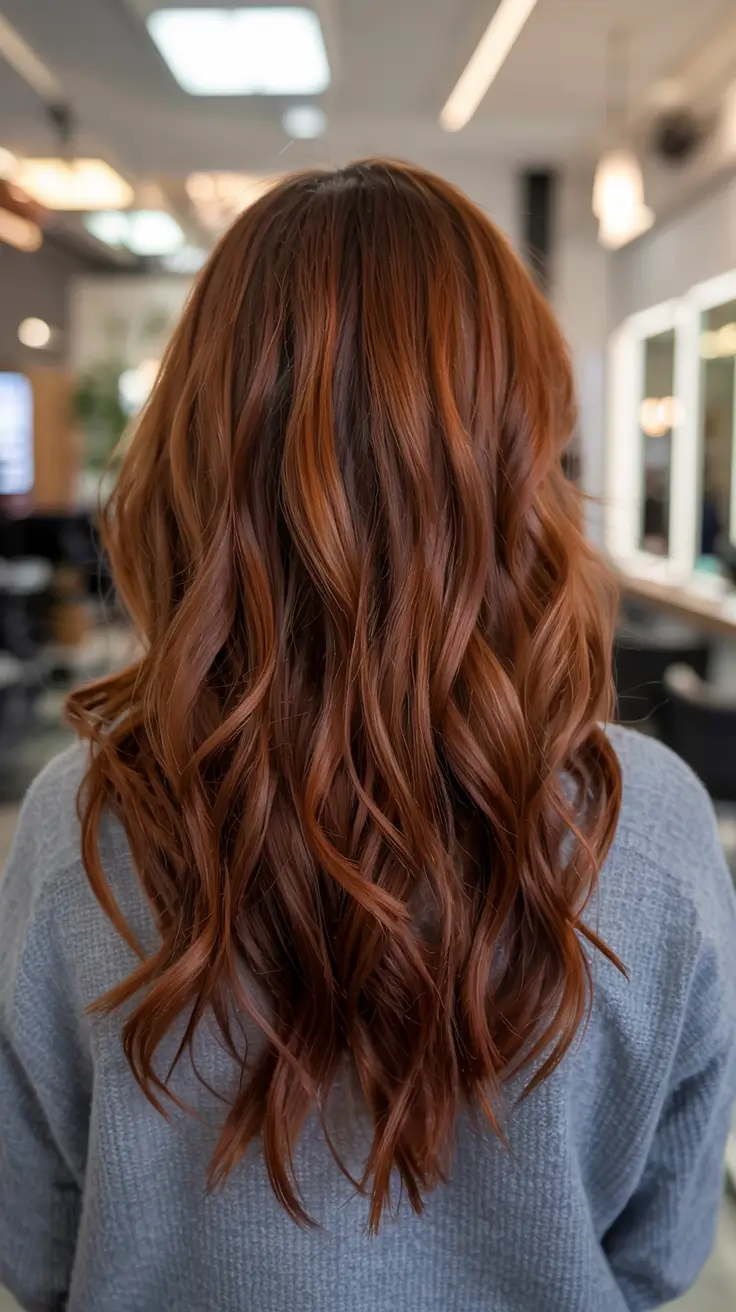 fall hair color ideas 2025+Molten Copper with Rich Auburn Depth