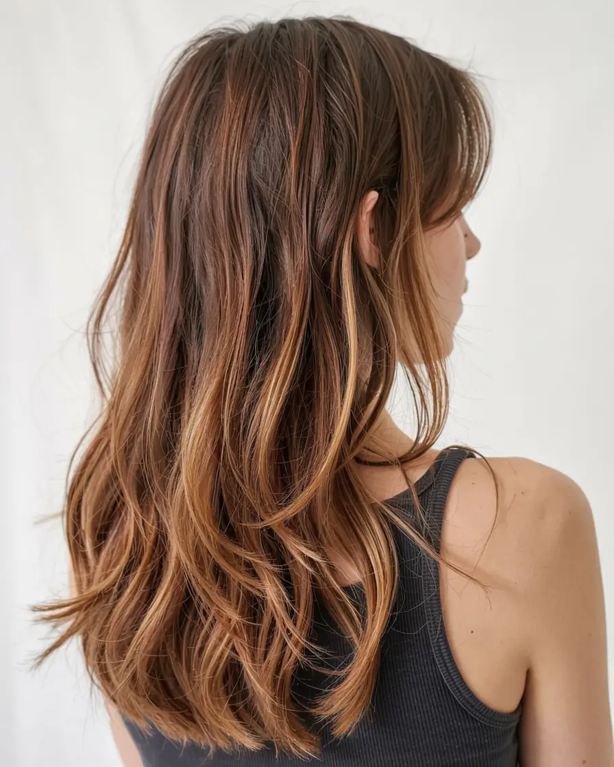 fall hair color ideas 2025 Dark Chocolate with Soft Chestnut Haze