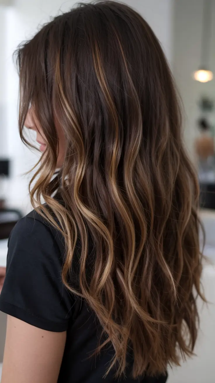 fall hair color ideas 2025 Mocha Melt with Auburn Underglow