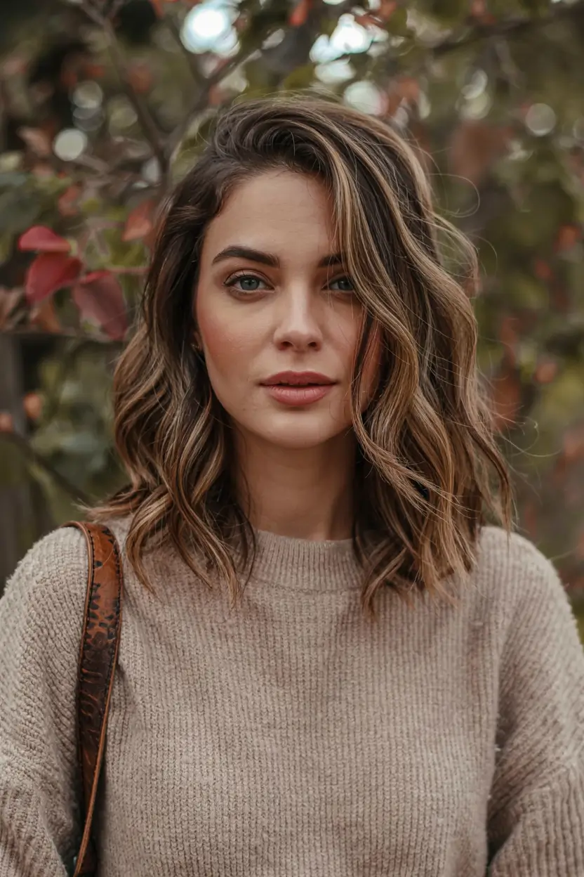 fall hair color ideas 2025 Dimensional Maple Bob with Soft Amber Lights