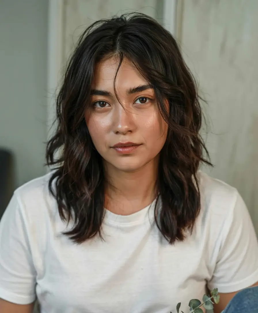 fall hair color ideas for black hair ideas 2025 Effortless Layered Waves with Mahogany Shimmer