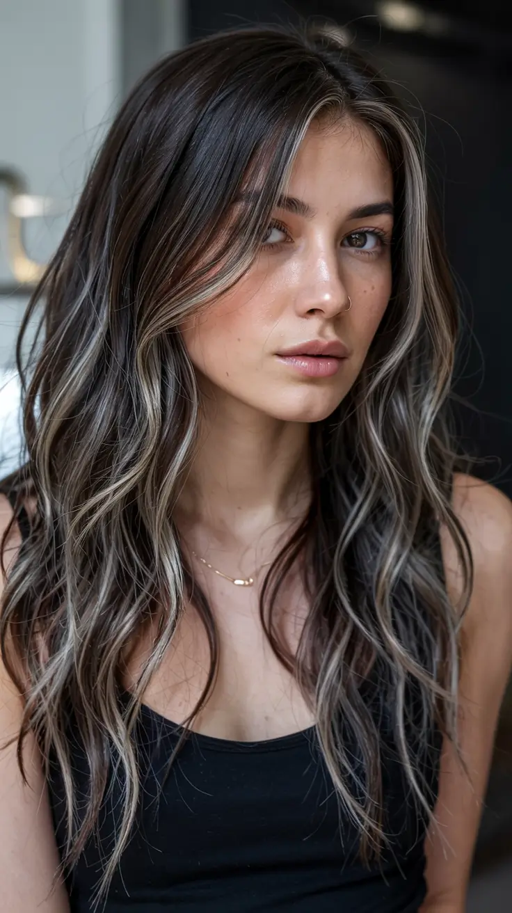 fall hair color ideas for black hair ideas 2025+Cool Ash Brown Dimension with Beach Texture