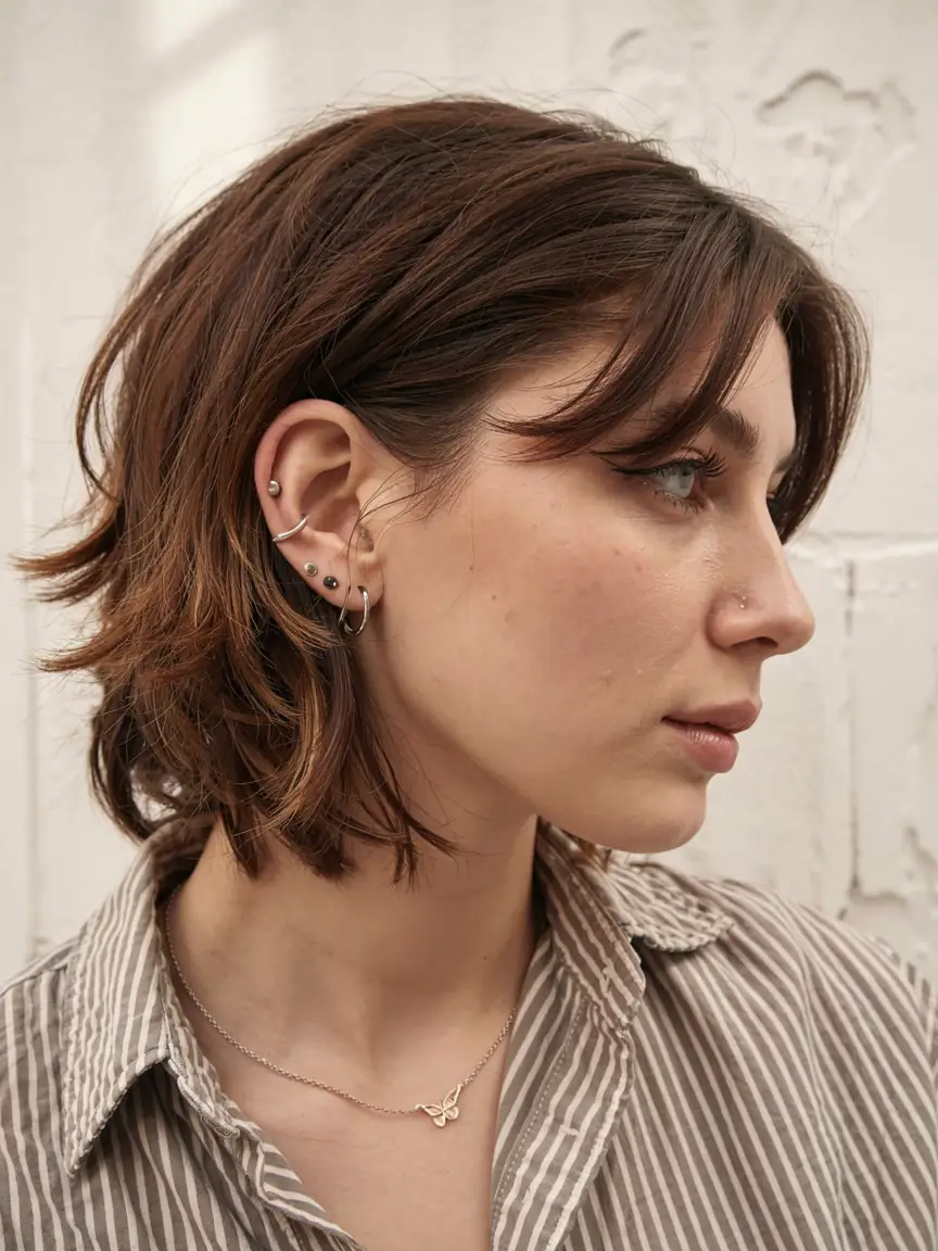 fall haircuts for chubby faces ideas 2025+Tousled Micro Shag with Flippy Fringe