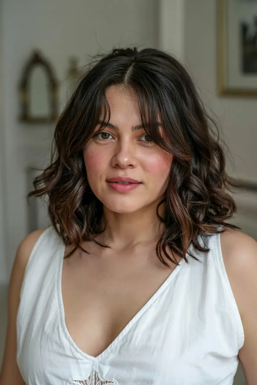 fall haircuts for chubby faces ideas 2025+French-Inspired Crop with Soft Curtain Bangs