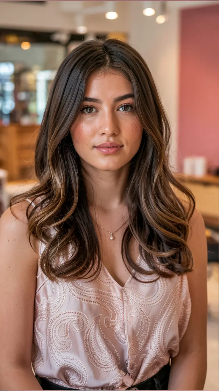 fall haircuts for chubby faces ideas 2025+Chestnut Waves with Luxe Layering