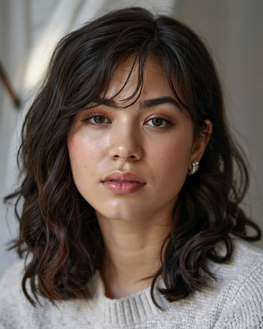 fall haircuts for chubby faces ideas 2025+Deep Side Part with Soft Angled Lob