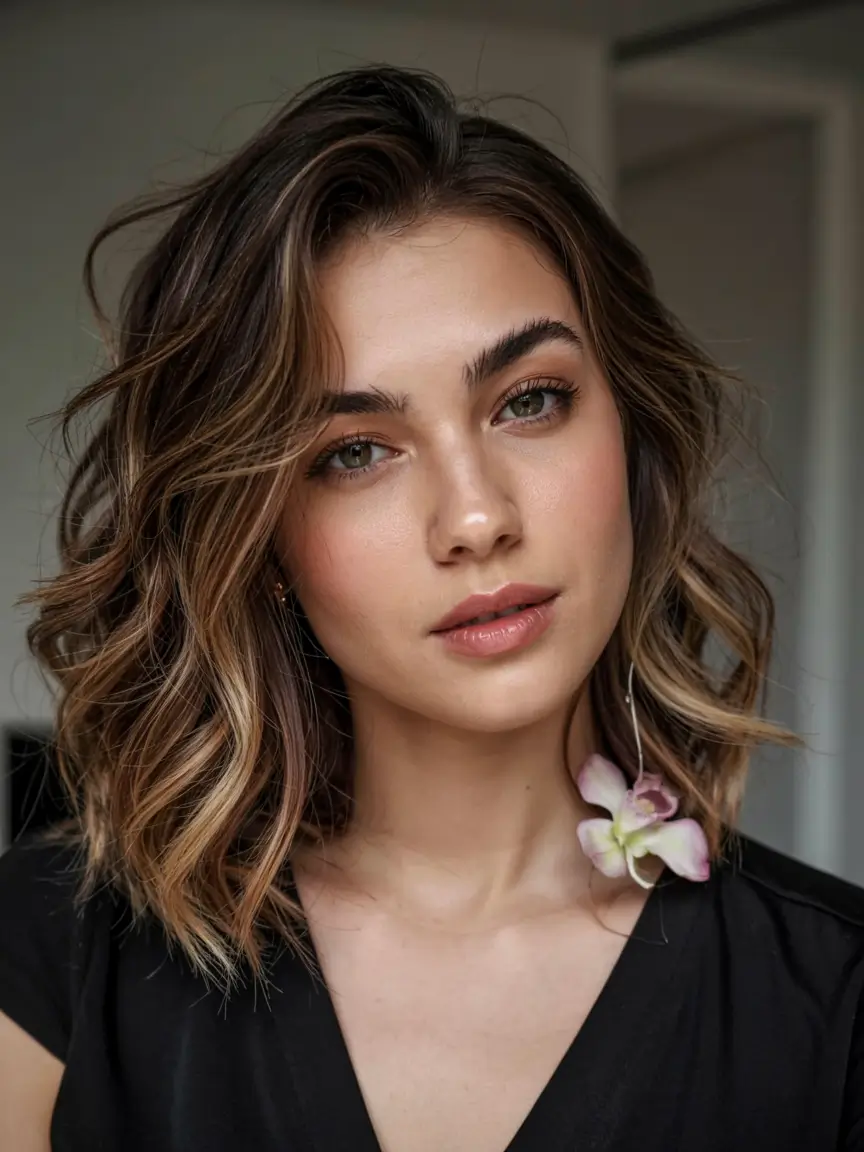 fall haircuts for chubby faces ideas 2025+Honey-Blonde Balayage with Lifted Volume