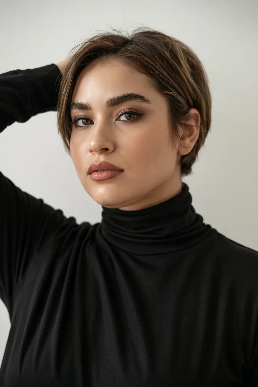 fall haircuts for chubby faces ideas 2025+Polished Pixie with Side-Swept Bangs