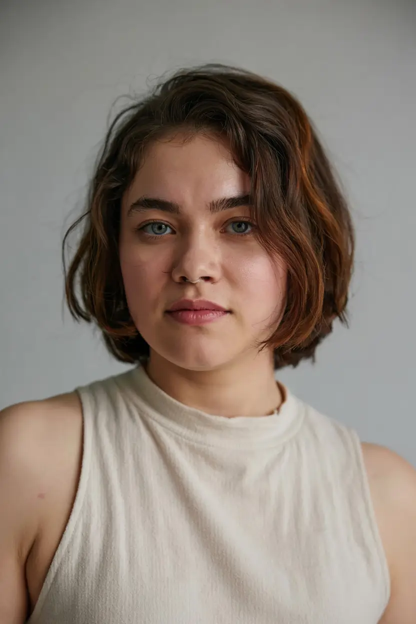 fall haircuts for chubby faces ideas 2025+Textured Mini Bob with Auburn Peekaboo