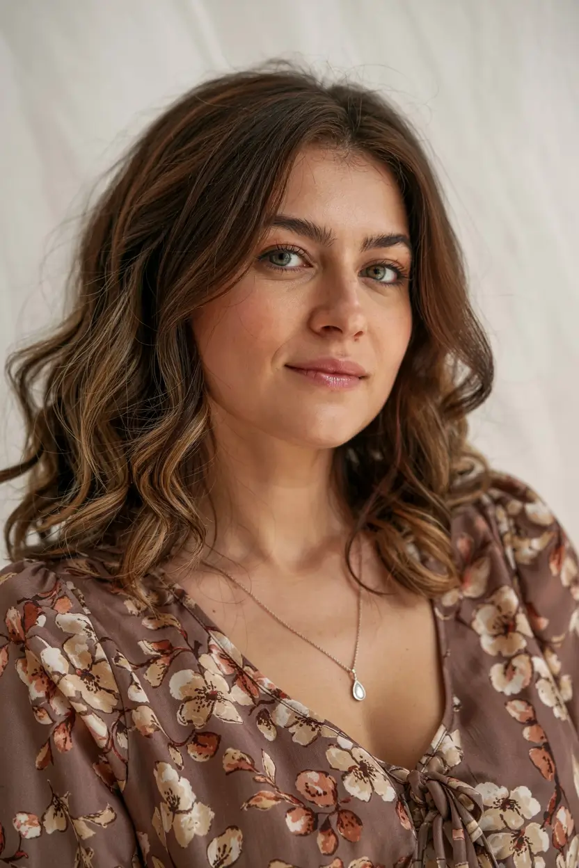fall haircuts for chubby faces ideas 2025+Layered Romantic Curls with Honey Accents
