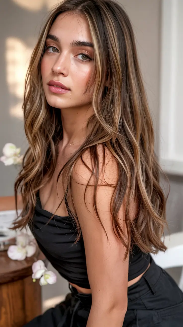 fall latina hair color ideas 2025 Neutral Mocha Babylights