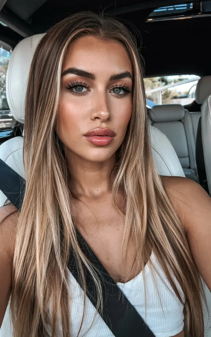 fall latina hair color ideas 2025 Cool Sandy Beige with Root Stretch