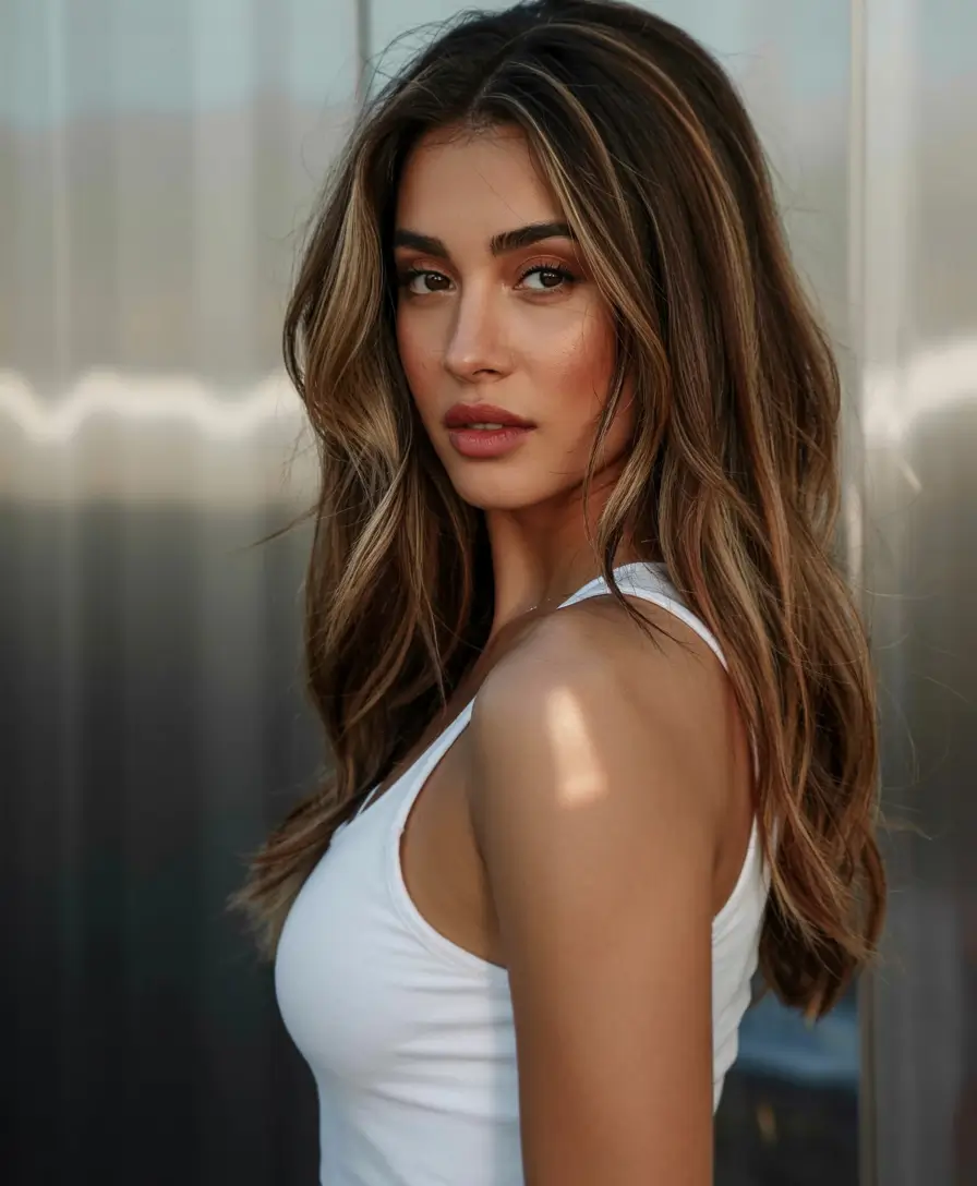 fall latina hair color ideas 2025 Bronde Blend with Root Melt