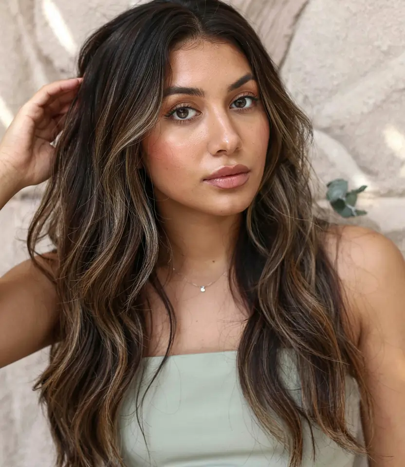 fall latina hair color ideas 2025 Deep Mocha with Chestnut Balayage