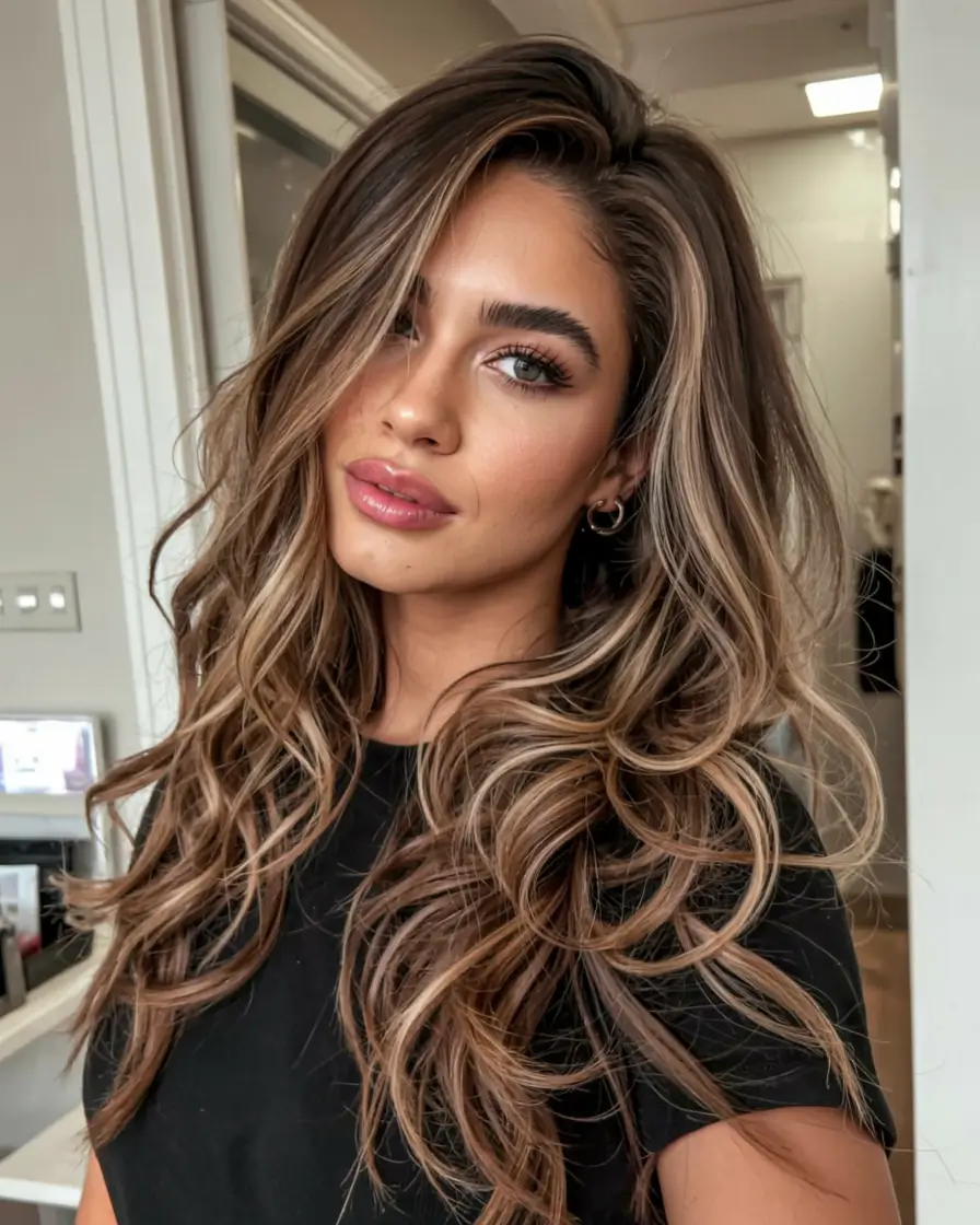fall latina hair color ideas 2025 Rooted Champagne Blonde Curls