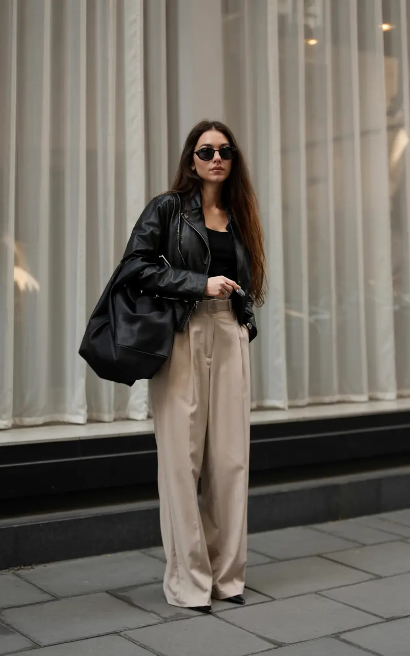 fall office outfits for women ideas 2025 Biker Cool Meets Office Ease