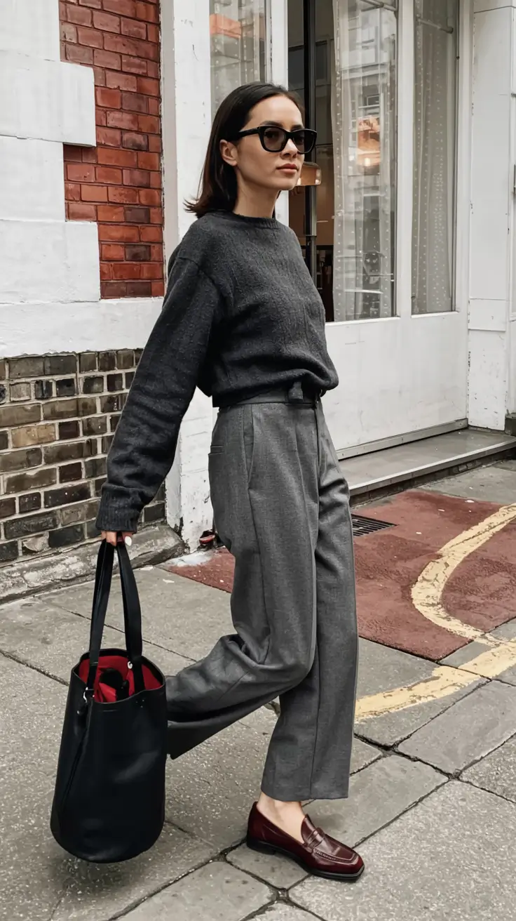 fall office outfits for women ideas 2025 Charcoal Confidence on the Move