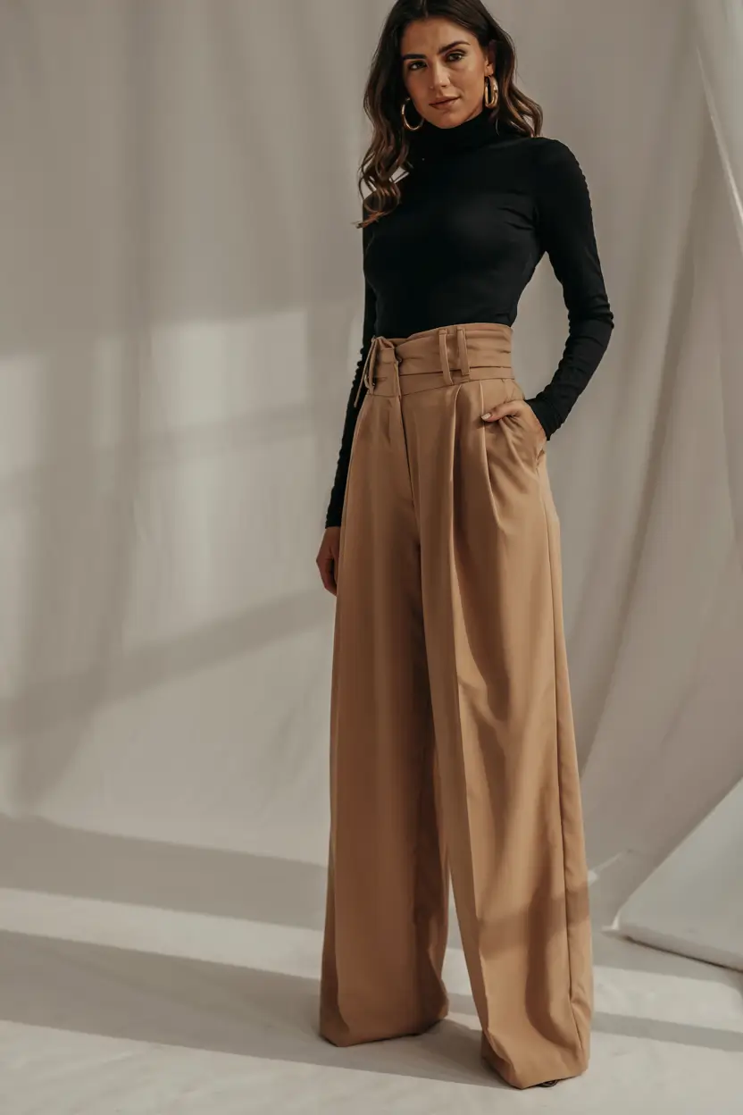 fall office outfits for women ideas 2025 High-Waist Drama in Classic Camel