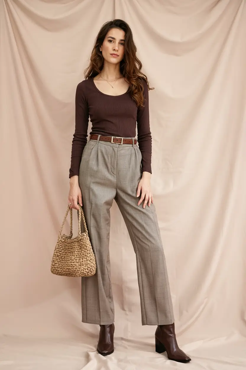 fall office outfits for women ideas 2025-Understated Espresso with a Hint of Retro