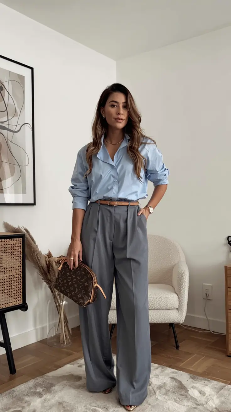 fall office outfits for women ideas 2025 Crisp Blues and Balanced Grays