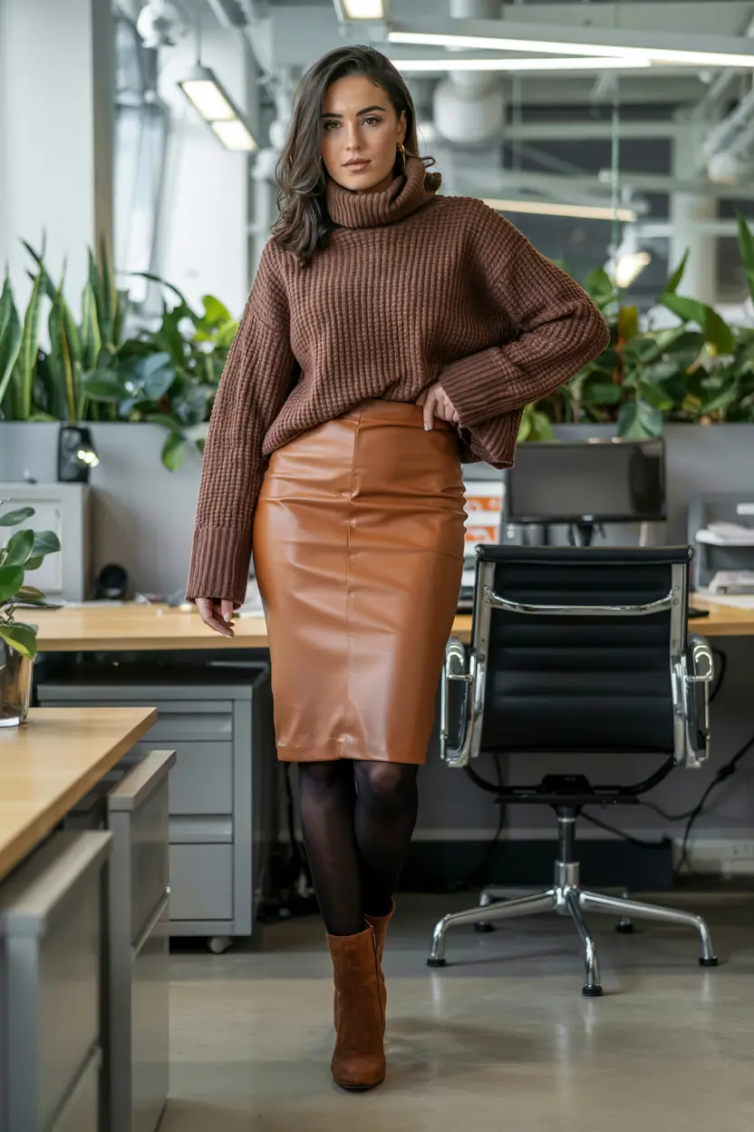 fall office outfits for women ideas 2025 Textural Contrast with Warm Spice