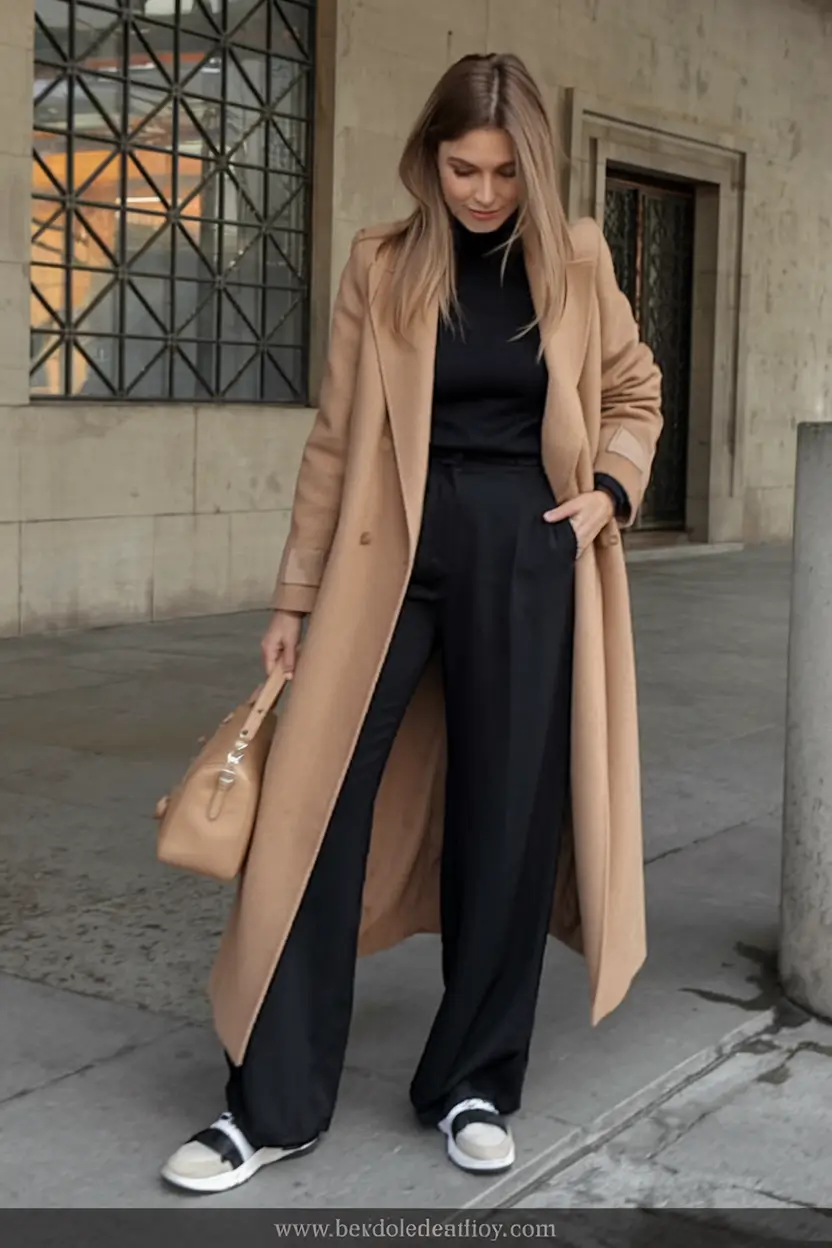 fall old money outfits ideas 2025+Camel Meets Noir: Effortless City Elegance