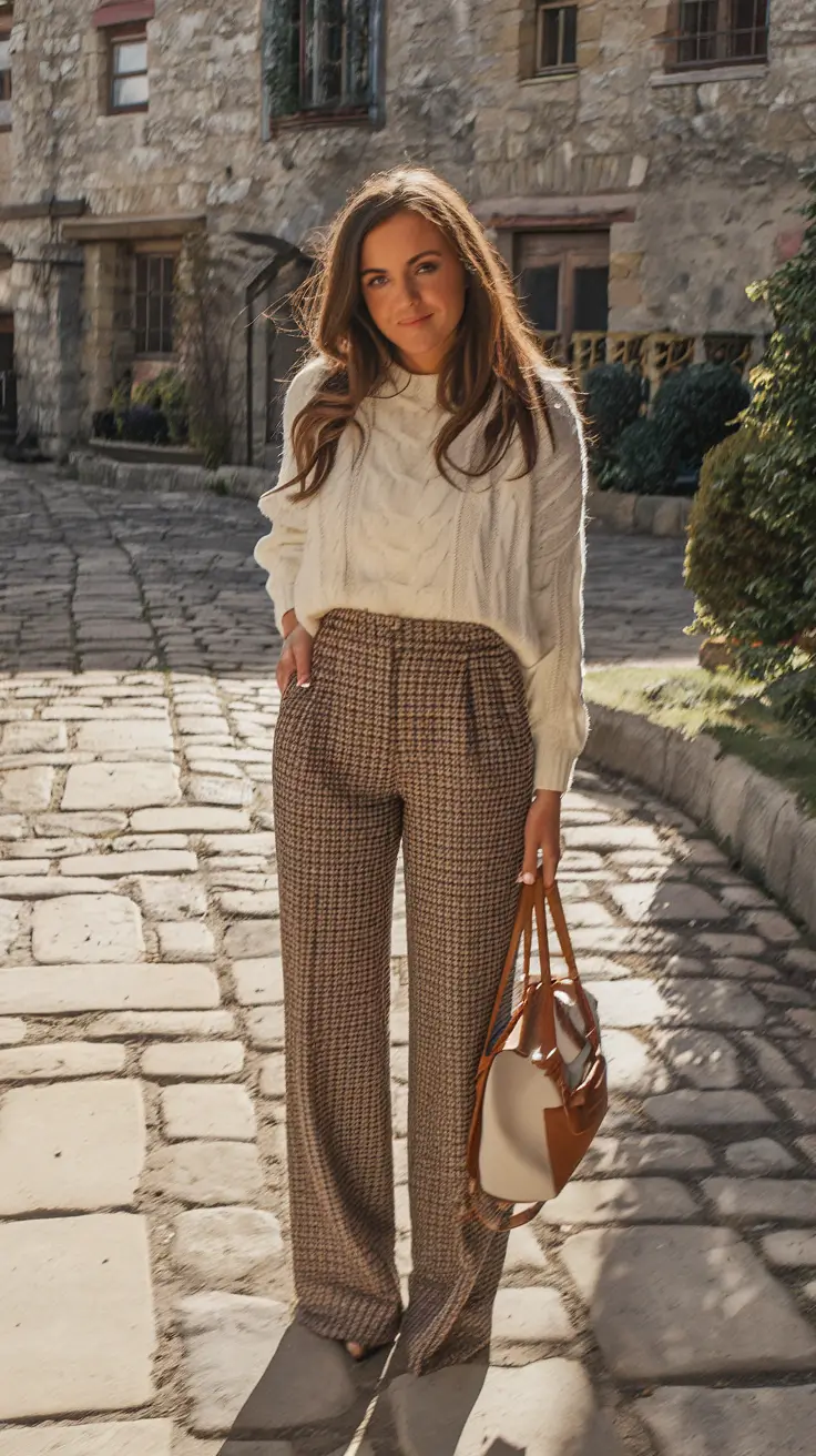 fall old money outfits ideas 2025+Cable Knit & Trousers That Whisper Heritage
