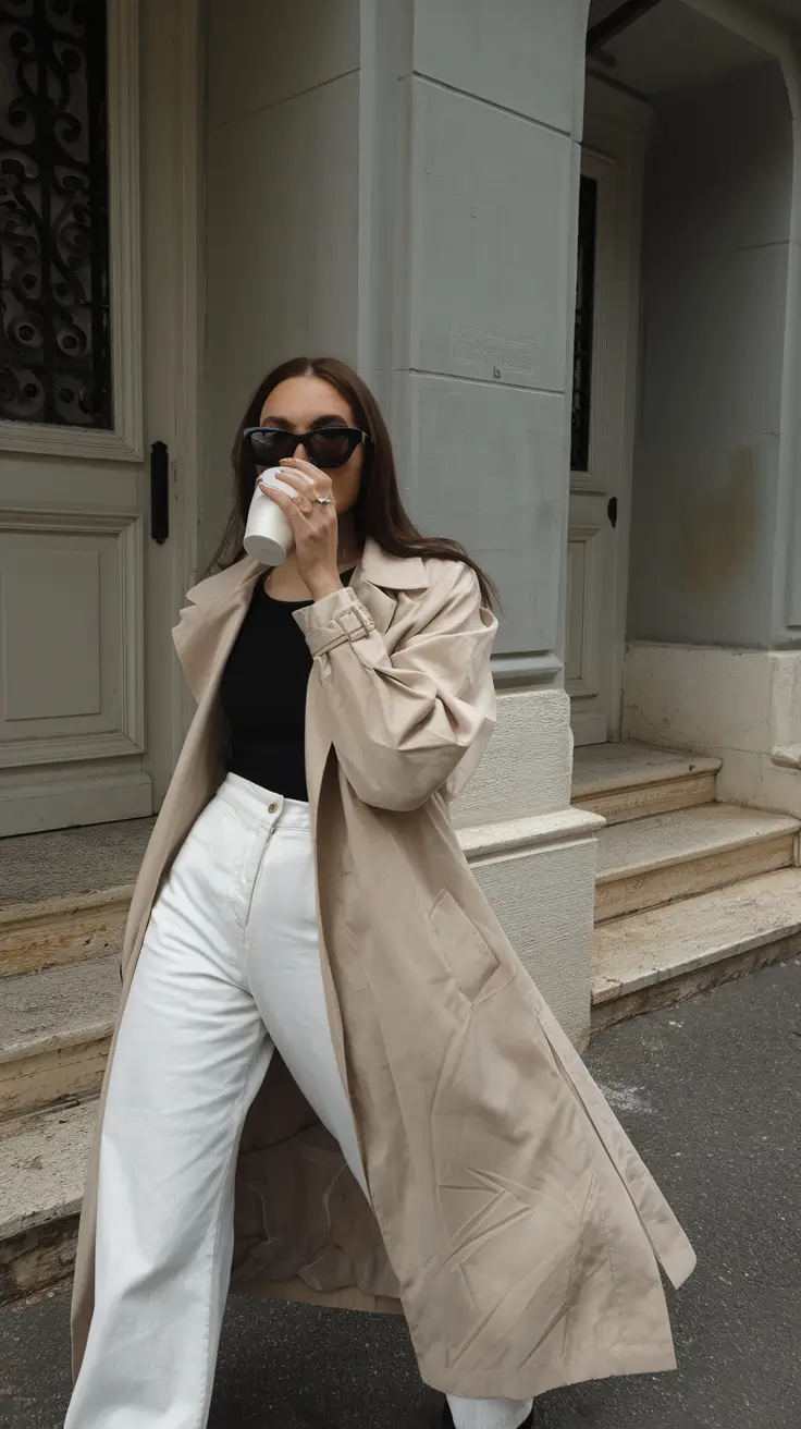 fall old money outfits ideas 2025+Trench Coat and Contrast Staples