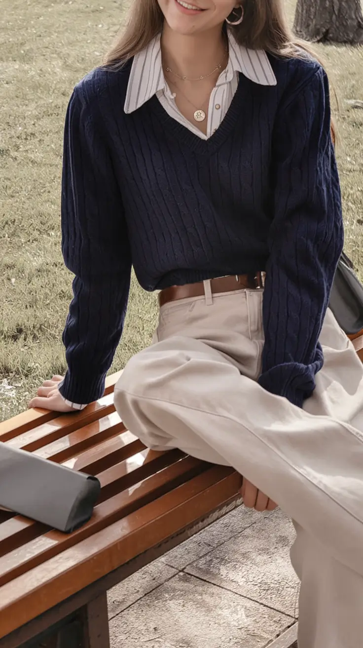 fall outfits ideas Cable-Knit Classics with a Bookish Flair