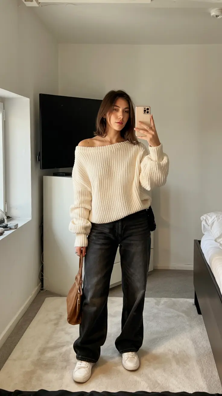 fall outfits latina women - cute ideas 2025 Creamy Comfort With a Hint of Slouch