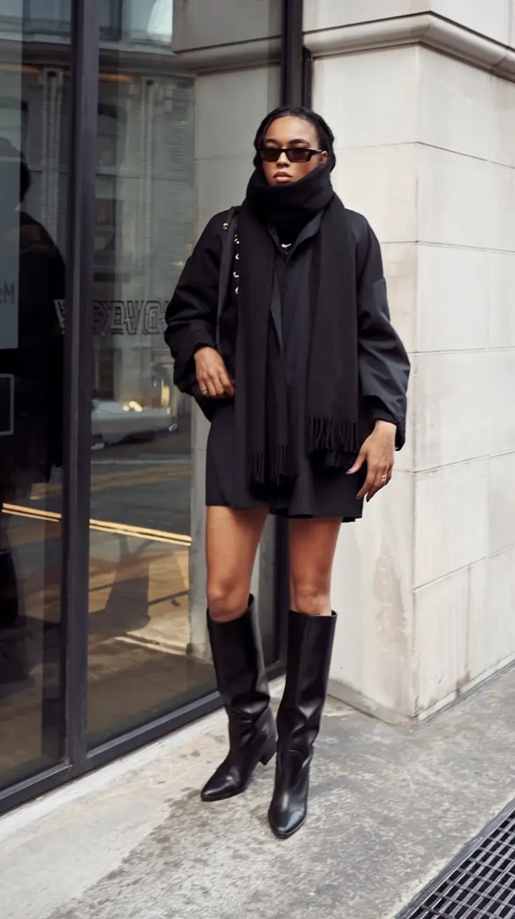 fall outfits with boots trendy ideas 2025 All-Black Power Layers With a Sculptural Edge