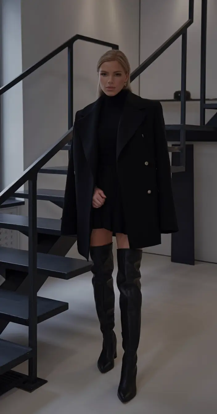 fall outfits with boots trendy ideas 2025 Monochrome High Drama in Over-the-Knee Boots