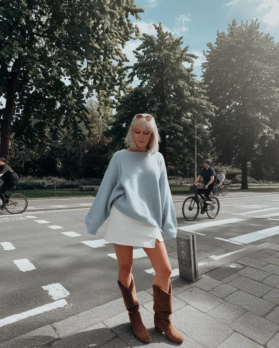 fall outfits with boots trendy ideas 2025 Playful Western With a Soft Blue Twist