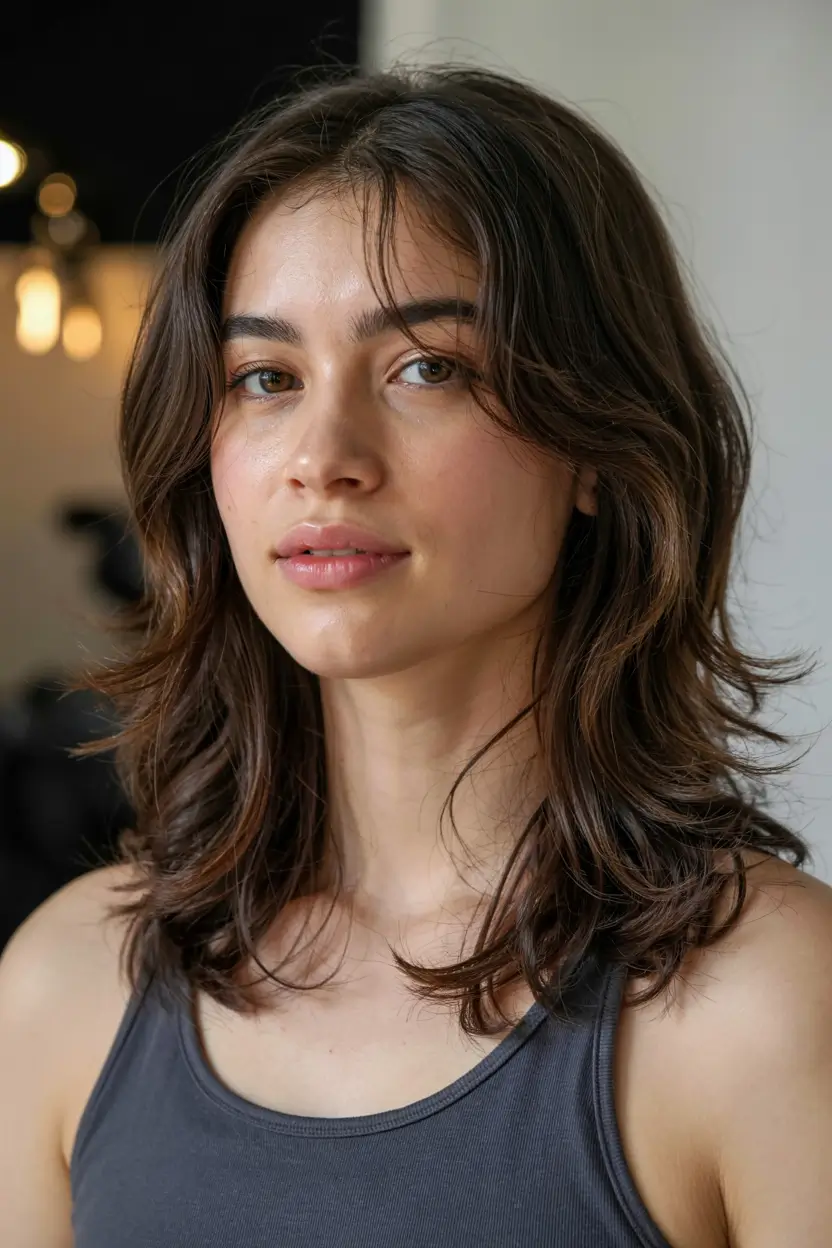 fall oval face haircuts ideas 2025 Wispy Shag with Choppy Mid-Length Layers