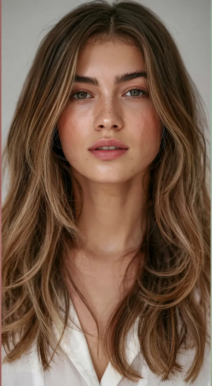 fall oval face haircuts ideas 2025 Soft Caramel Layers with Clean Face Frame