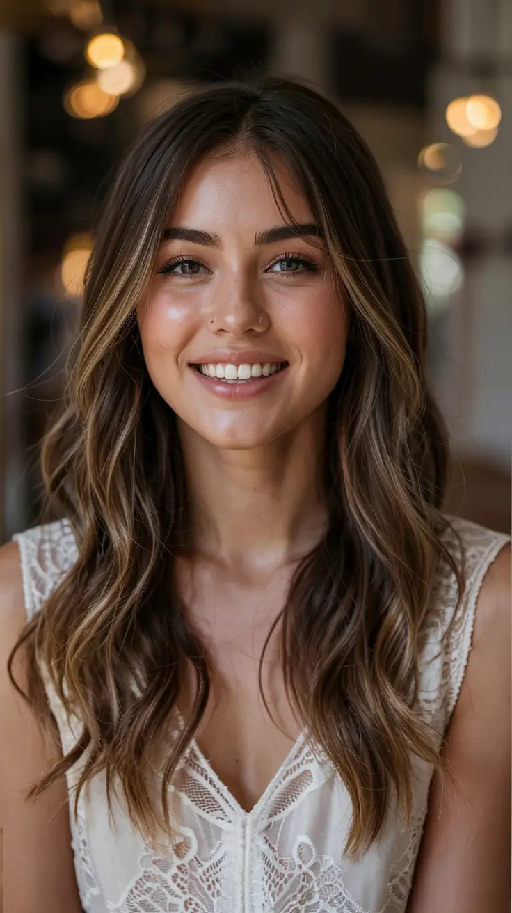 fall oval face haircuts ideas 2025 Textured Walnut Waves with Natural Lift