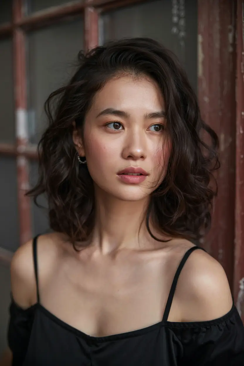 fall oval face haircuts ideas 2025 Asymmetrical Curled Bob with Side Volume
