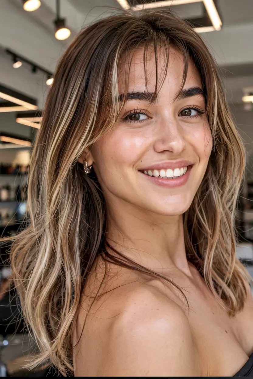 fall oval face haircuts ideas 2025 Piecey Blonde Lob with Soft Bottleneck Bangs