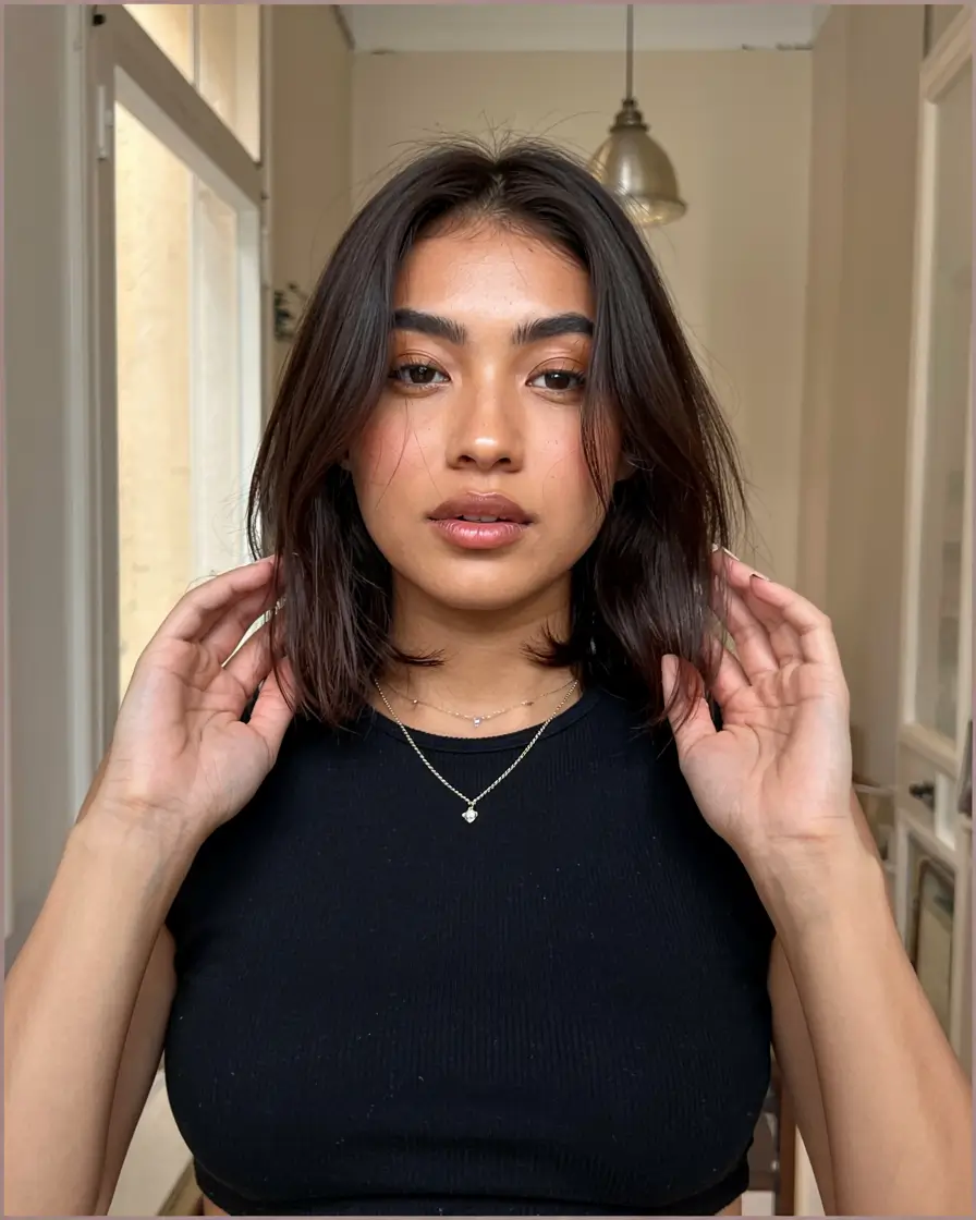 fall oval face haircuts ideas 2025 Chin-Grazing Blunt Bob with Curtain Curve