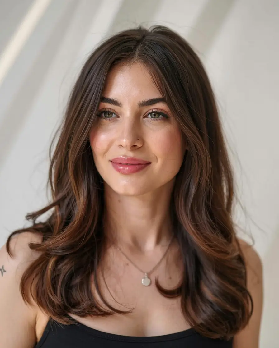 fall oval face haircuts ideas 2025 Glossy Mid-Length Curls with Soft Layers