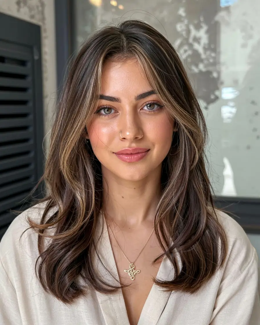 fall oval face haircuts ideas 2025 Face-Framing Mid-Length Cut with Cool Contrast