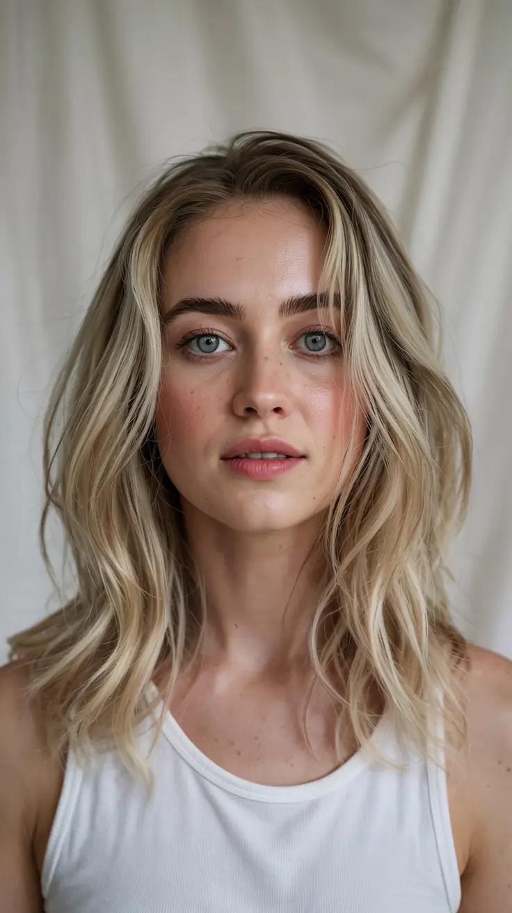 fall oval face haircuts ideas 2025 Rooty Vanilla Lob with Flowy Texture