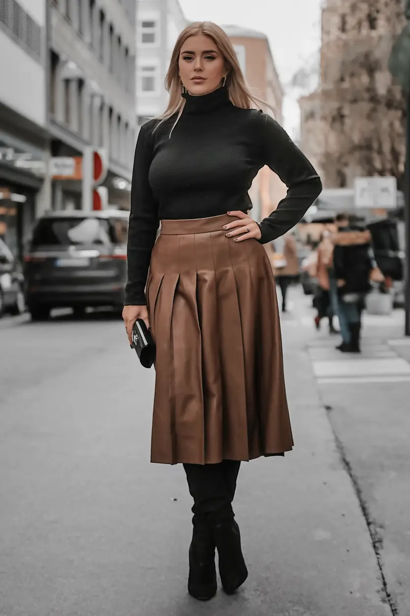 fall plus size outfits ideas 2025 Leather Skirt Power Play