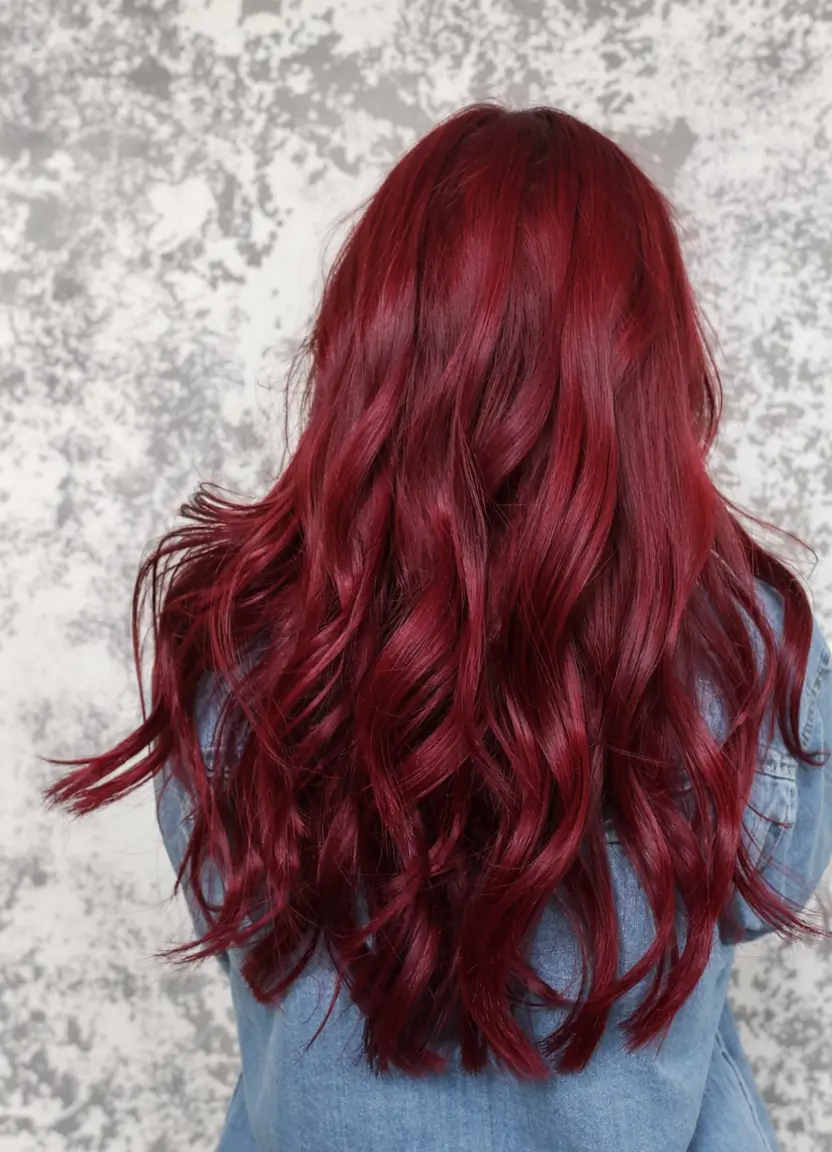 fall red hair color ideas 2025 Deep Garnet Layers with Reflective Shine
