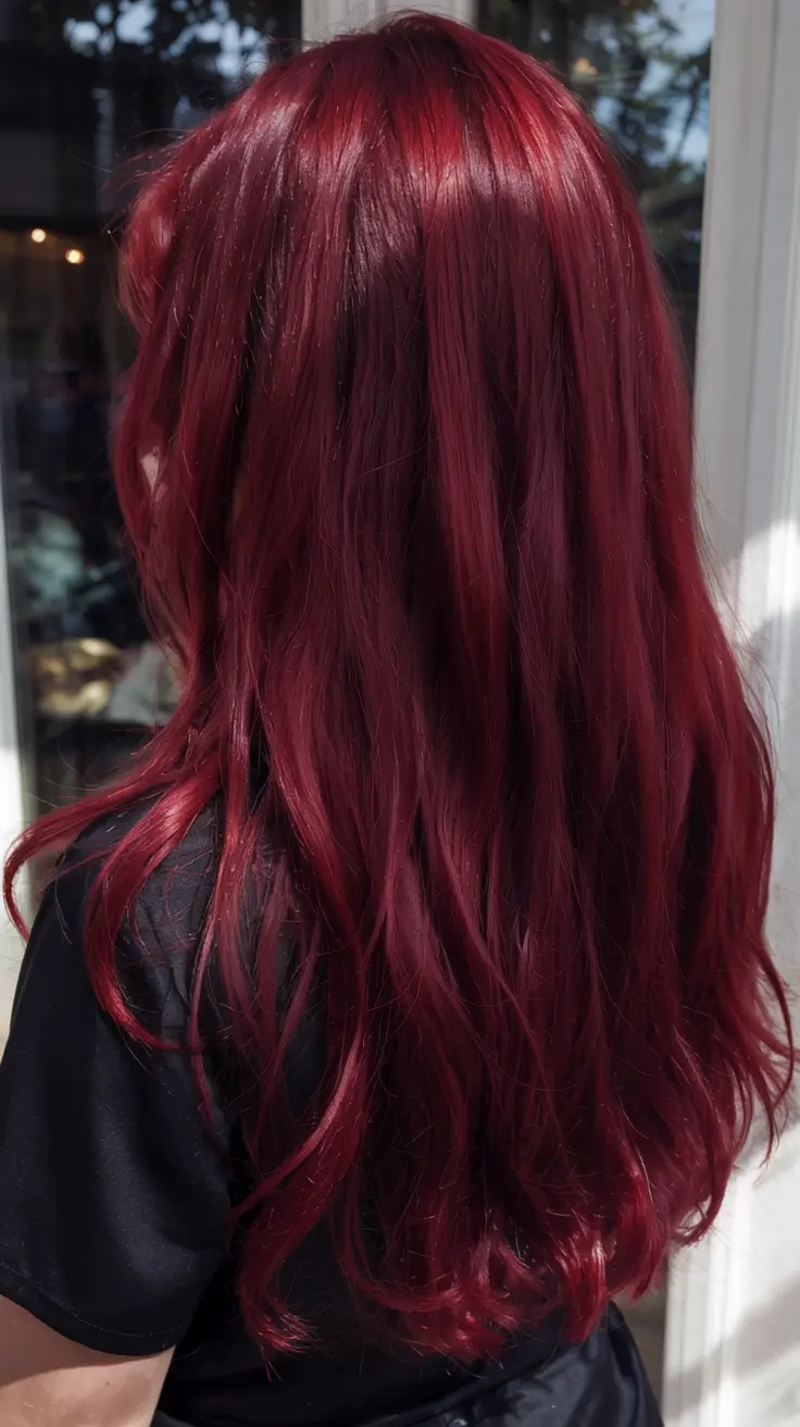 fall red hair color ideas 2025 Burgundy Silk Lengths with Classic Shape