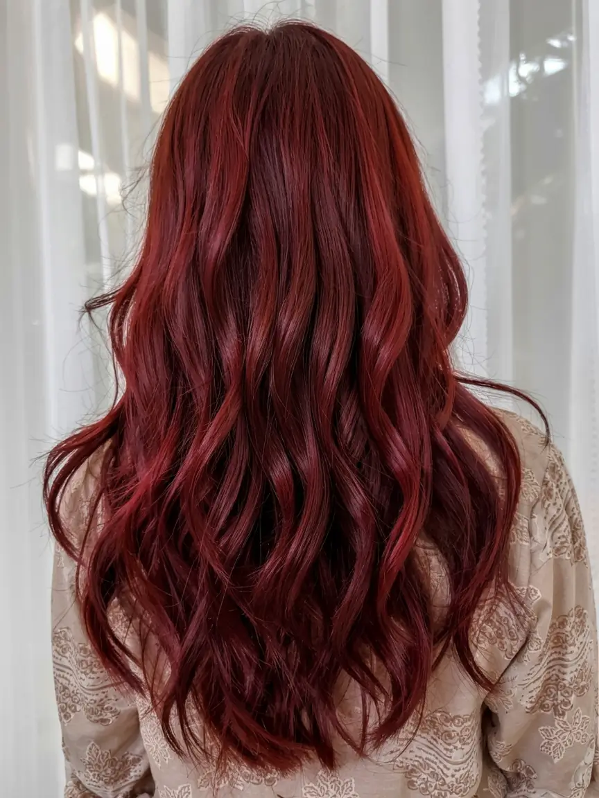 fall red hair color ideas 2025 Candleberry Waves with Vintage Finish