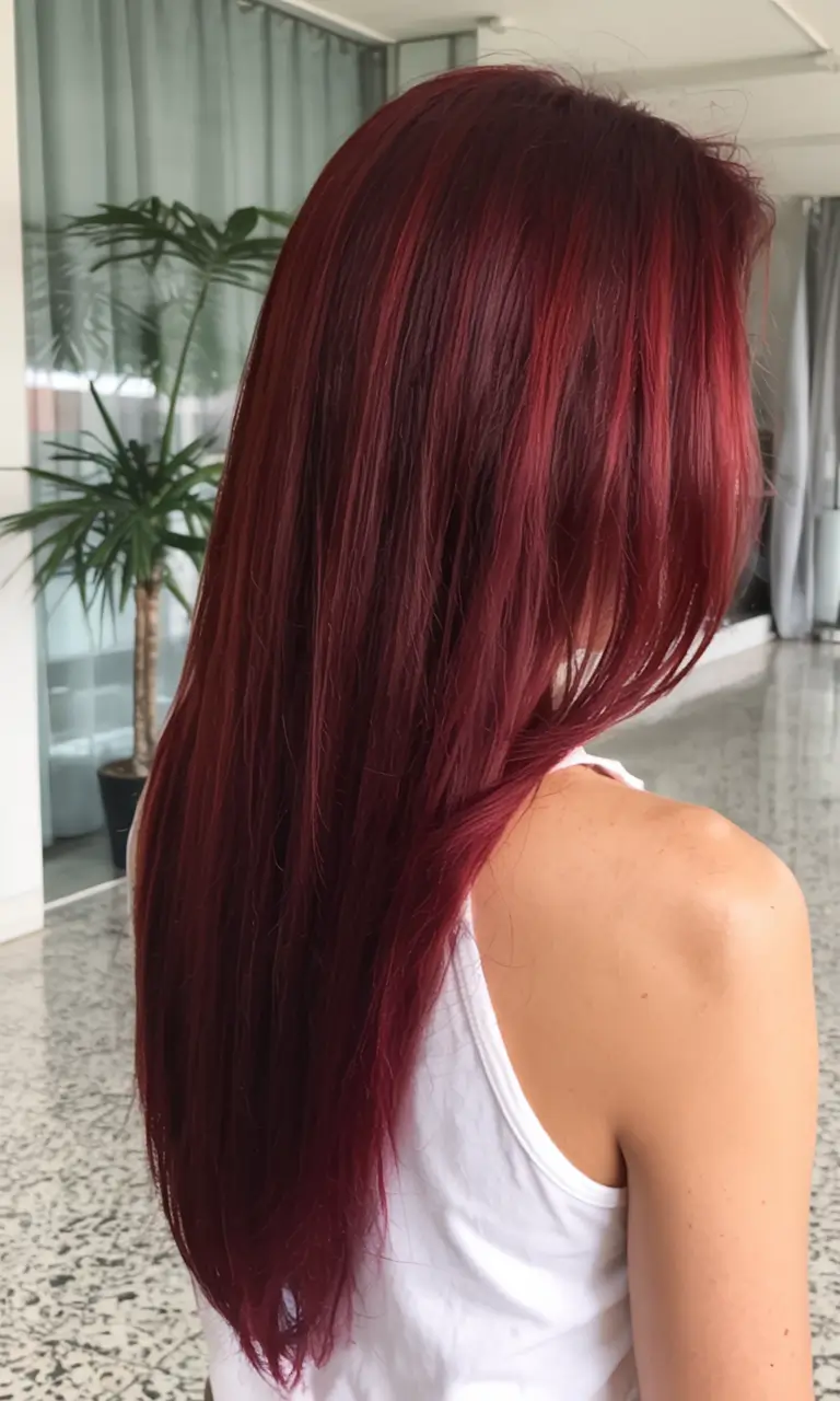 fall red hair color ideas 2025 Straight Ruby Shine with Natural Root Depth