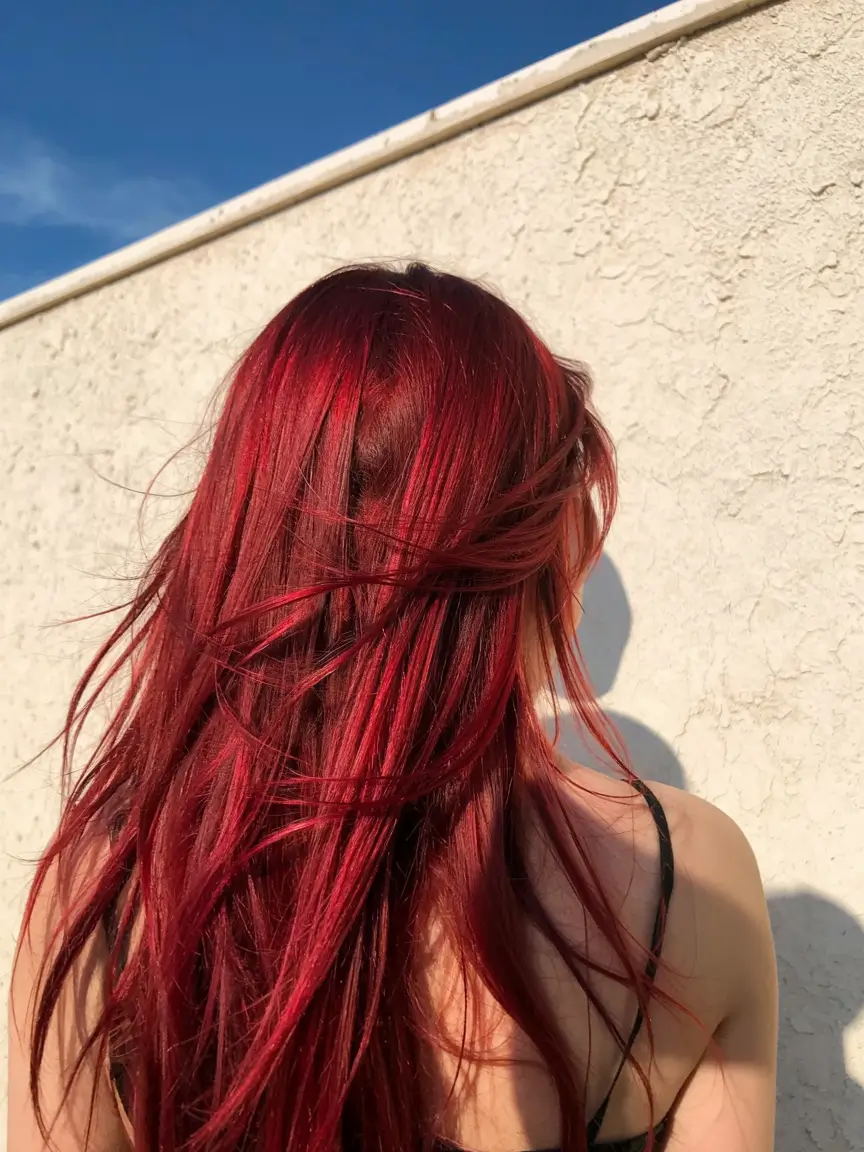 fall red hair color ideas 2025 Sunlit Cherry Layers with Airy Texture