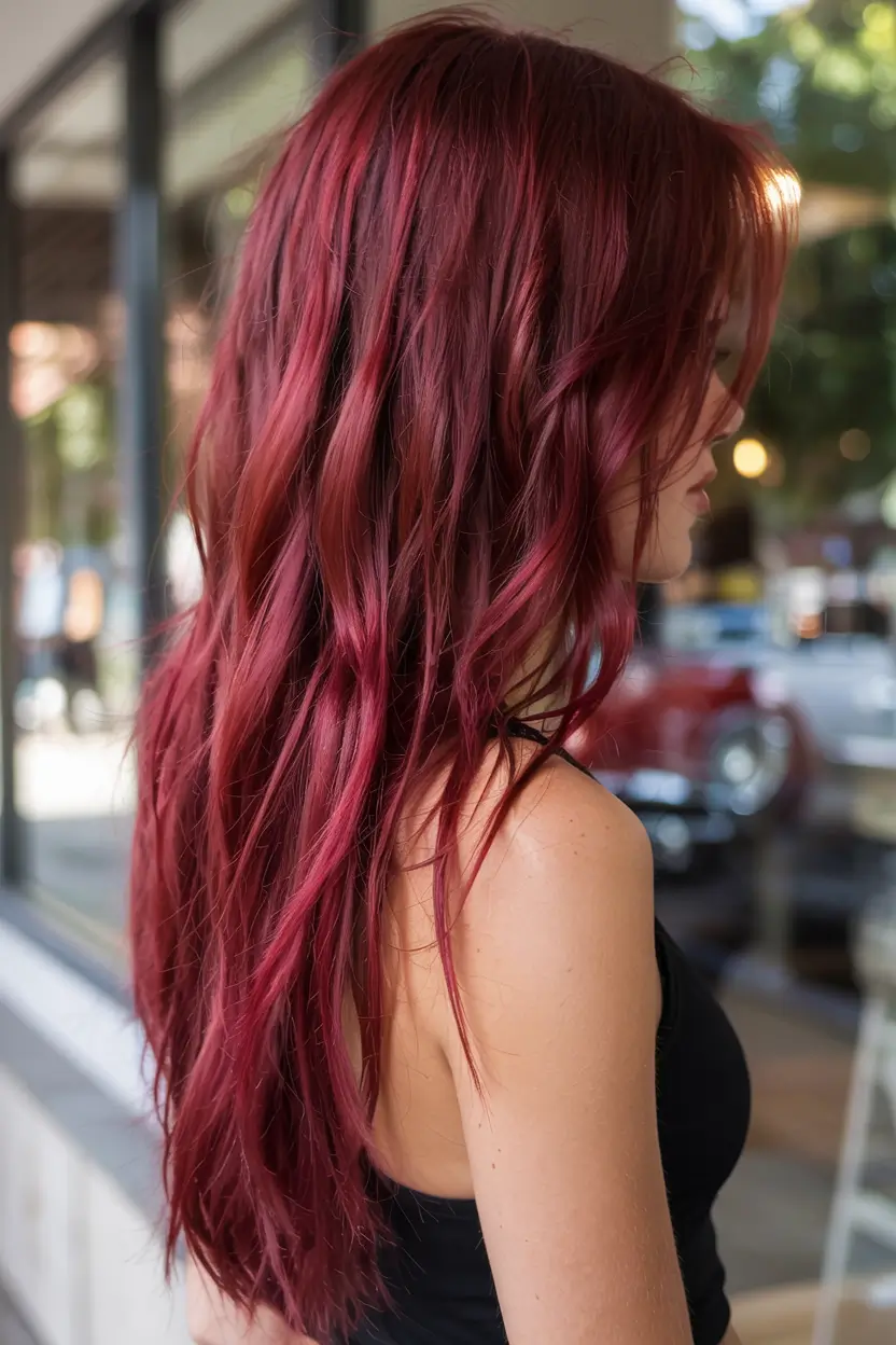 fall red hair color ideas 2025 Twilight Berry Waves with Urban Edge
