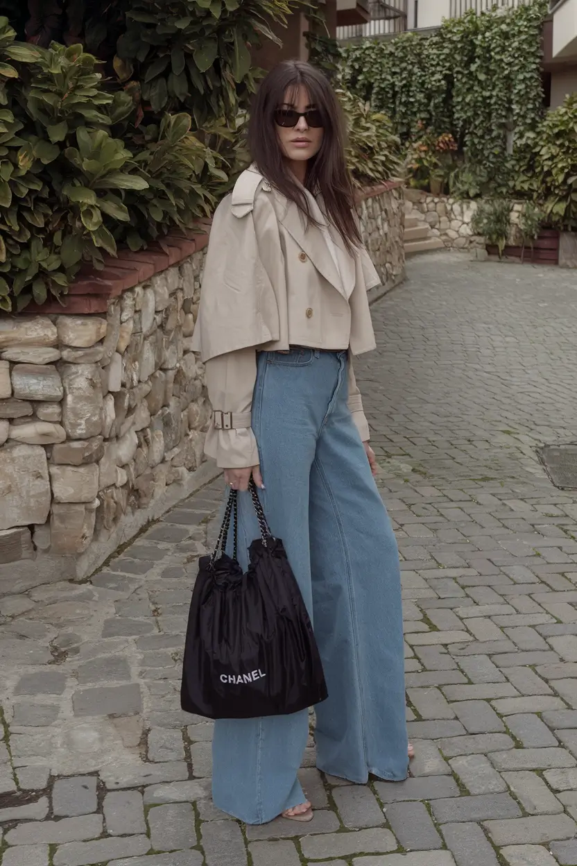 fall transition outfits ideas 2025 Wide-Leg Denim with a Luxe Twist